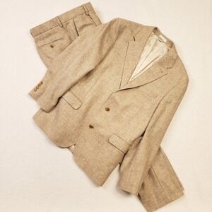 NOAK Suit Men 42R 38W Tan British Mallalieus Wool Tweed Pleated Two Button